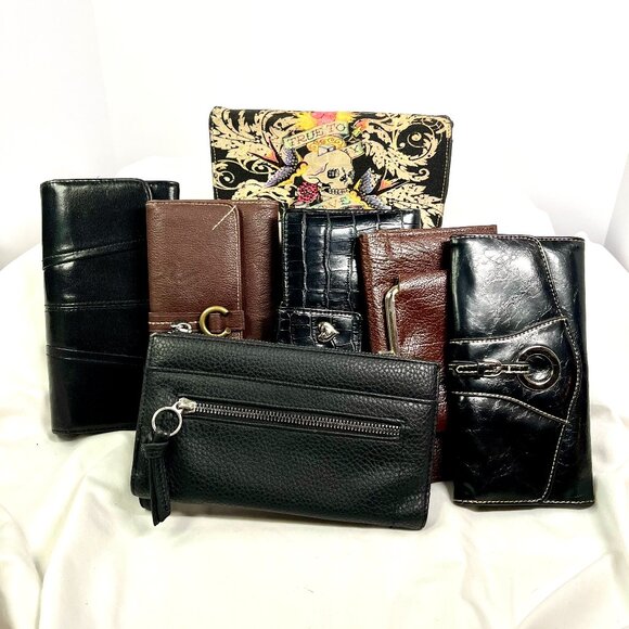 7-Wallet Wardrobe Bundle–Y2K Ed Hardy Tattoo Bifold + Faux & Cowhide Organizers - Picture 16 of 16